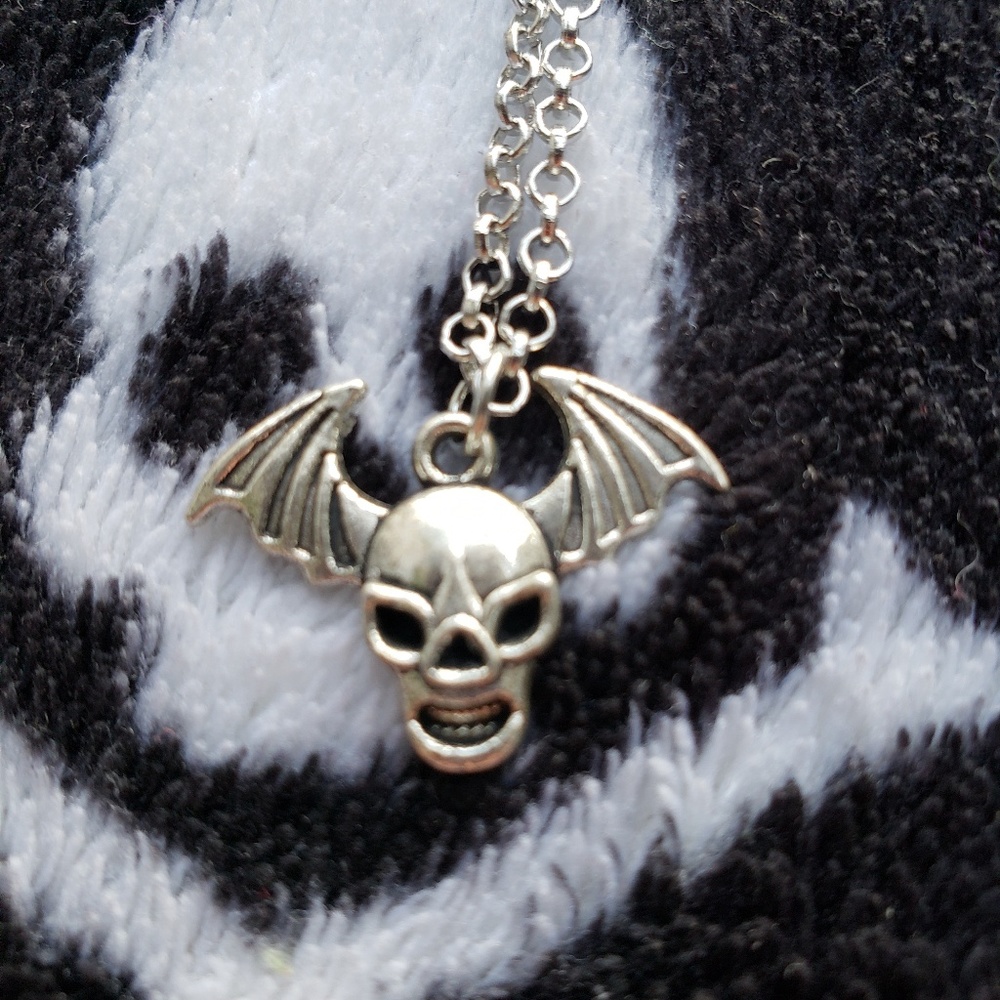 Skull with bat wings pendant necklace small